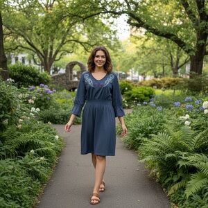 Ariat Navy Blue Midi Dress with Embroidered Details